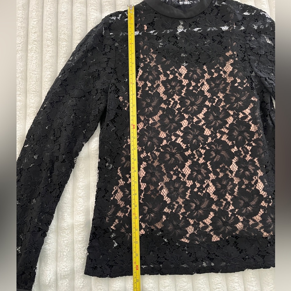 Revolve WAYF Berklin Lace Black Fitted Long Sleeve Blouse Top with Nude Tank Top - Picture 11 of 14